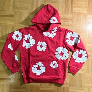 Denim Tears Red Hoodie with White Flowers